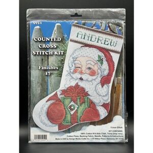Design Works Cross Stitch Kit Winking Santa Stocking Christmas 17" Joan Elliott‎